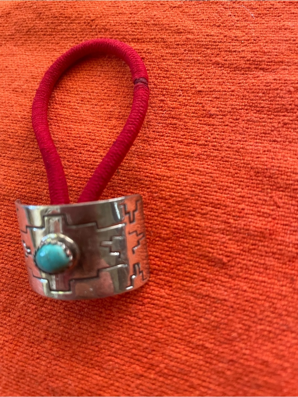 Silver Turquoise Hair Tie Ring with Red Band